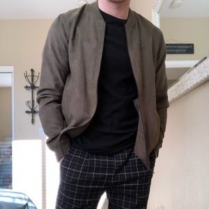 Suede Army Green Bomber Jacket